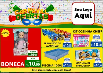 Modelo de Encarte para Encarte A4 Horizontal com o tema Carnaval de Ofertas para Brinquedos