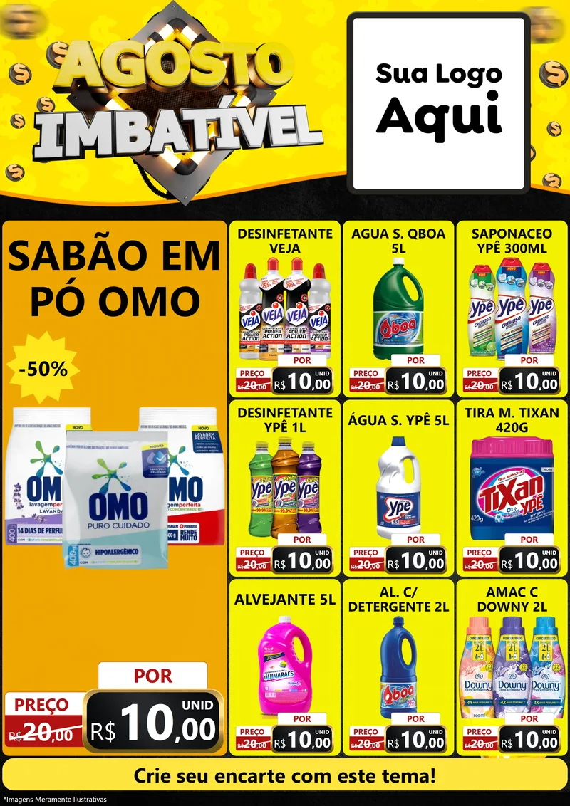 Modelo de Encarte para Encarte A4 Vertical com o tema Agosto Imbatível para Produtos de Limpeza