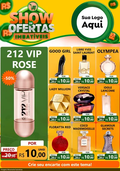 Modelo de Encarte para Encarte A4 Vertical com o tema Show de Ofertas Imbatíveis para Perfumes