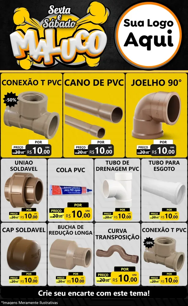 Modelo de Encarte para Encarte Grande com o tema Sexta e Sábado Maluco para Tubos e conexões