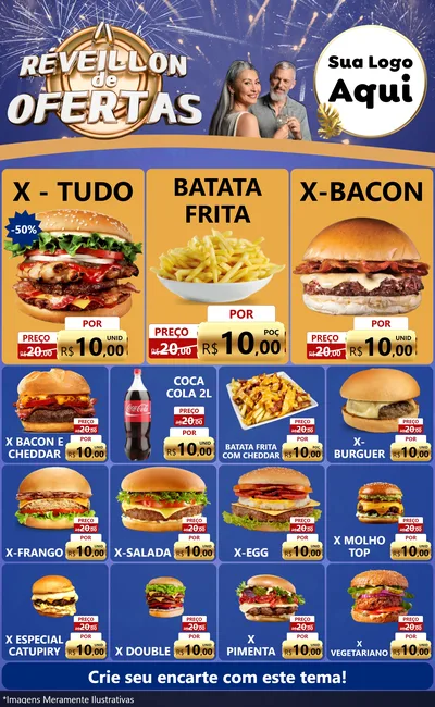 Modelo de Encarte para Encarte Grande com o tema Réveillon de Ofertas para Hamburgueria