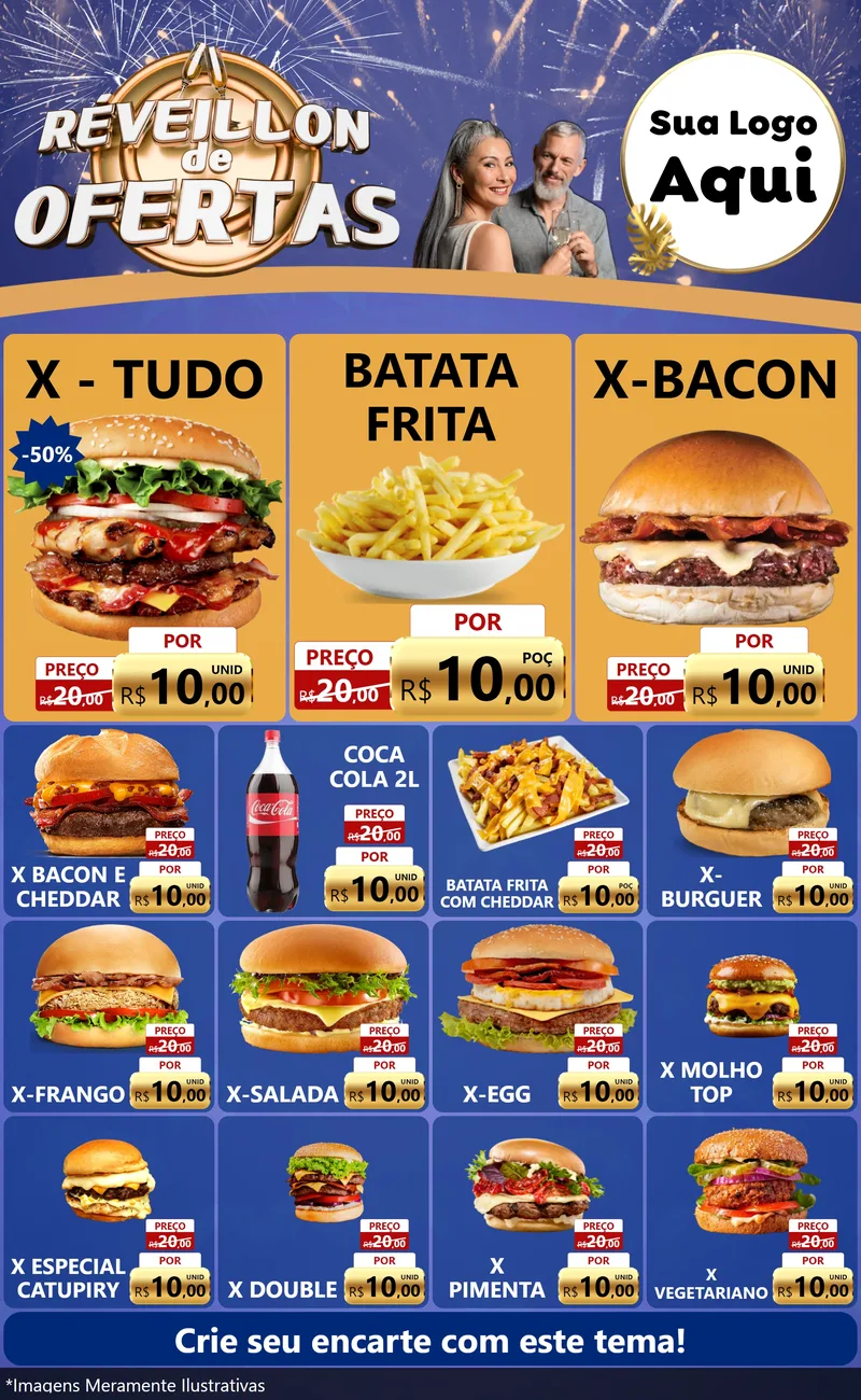 Modelo de Encarte para Encarte Grande com o tema Réveillon de Ofertas para Hamburgueria