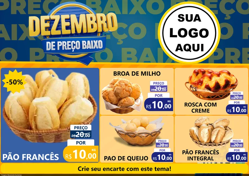 Modelo de Encarte para Encarte A4 Horizontal com o tema Dezembro de Preço Baixo para Padaria