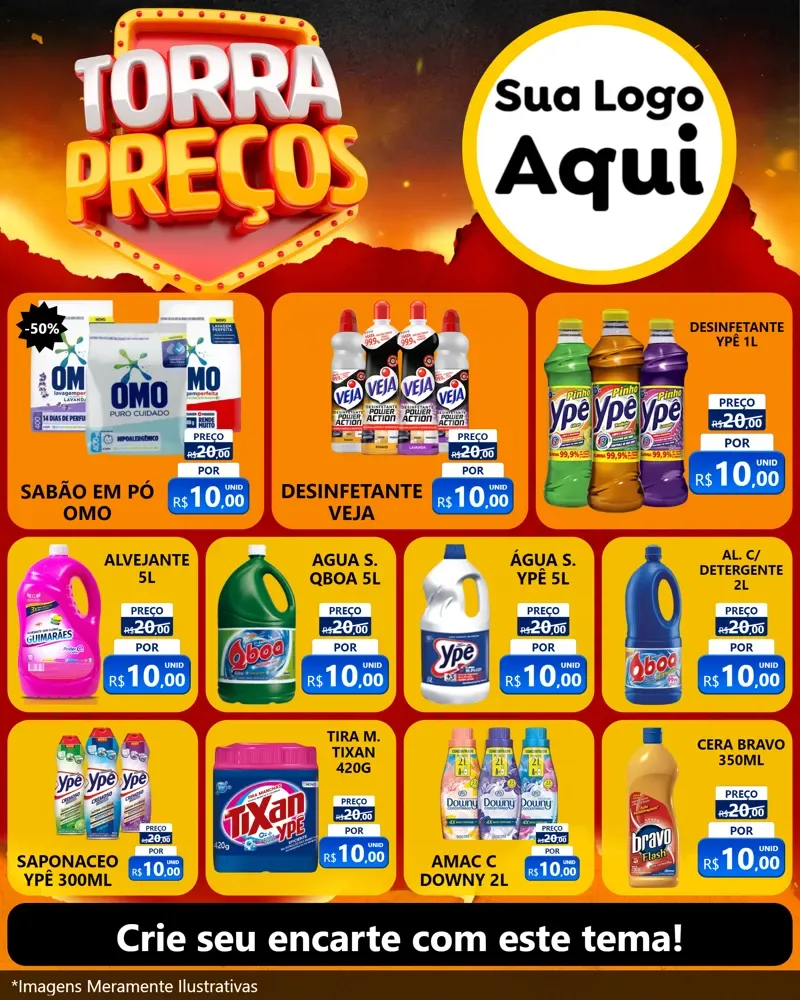 Modelo de Rede Social para Feed Instagram com o tema Torra Preços para Produtos de Limpeza