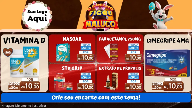 Modelo de TV para TV Horizontal com o tema O Coelho Ficou Maluco - Páscoa para Farmácia