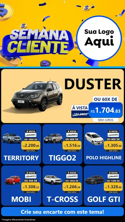 Modelo de Rede Social para Stories com o tema Semana do Cliente para Concessionaria de Carros