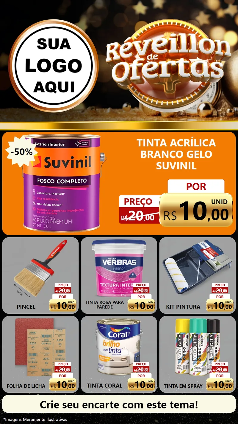 Modelo de Rede Social para Stories com o tema Réveillon de Ofertas para Tintas e Ferramentas