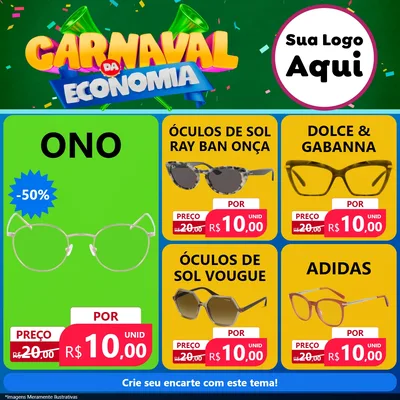 Modelo de Rede Social para Feed Facebook com o tema Carnaval da Economia para Óticas
