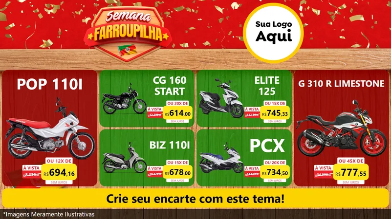 Modelo de TV para TV Horizontal com o tema Semana Farroupilha para Concessionaria de Motos
