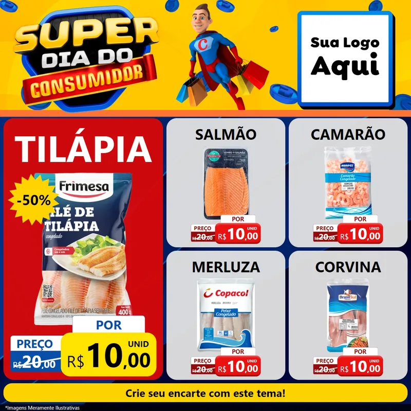 Modelo de Rede Social para Feed Facebook com o tema Super Dia do Consumidor para Peixaria