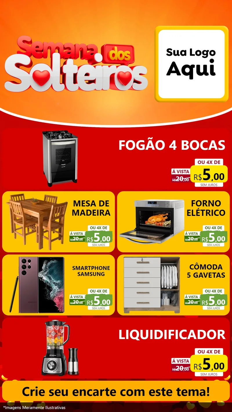 Modelo de TV para TV Vertical com o tema Semana dos Solteiros para Móveis e Eletro