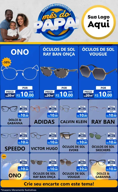 Modelo de Encarte para Encarte Grande com o tema Ofertas Imperdíveis Mês Do Papai para Óticas
