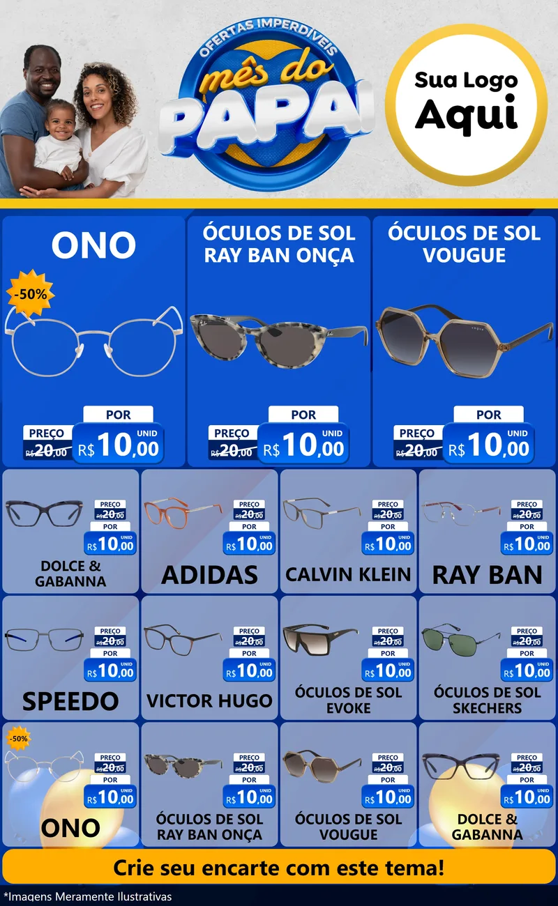 Modelo de Encarte para Encarte Grande com o tema Ofertas Imperdíveis Mês Do Papai para Óticas