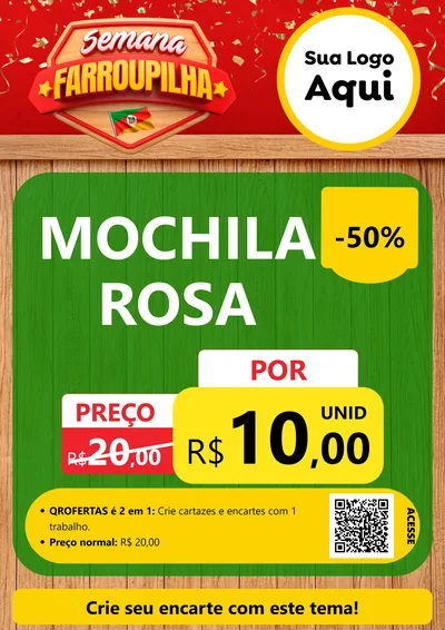 Modelo de Cartaz para Cartaz A4 Vertical com o tema Semana Farroupilha para Papelaria