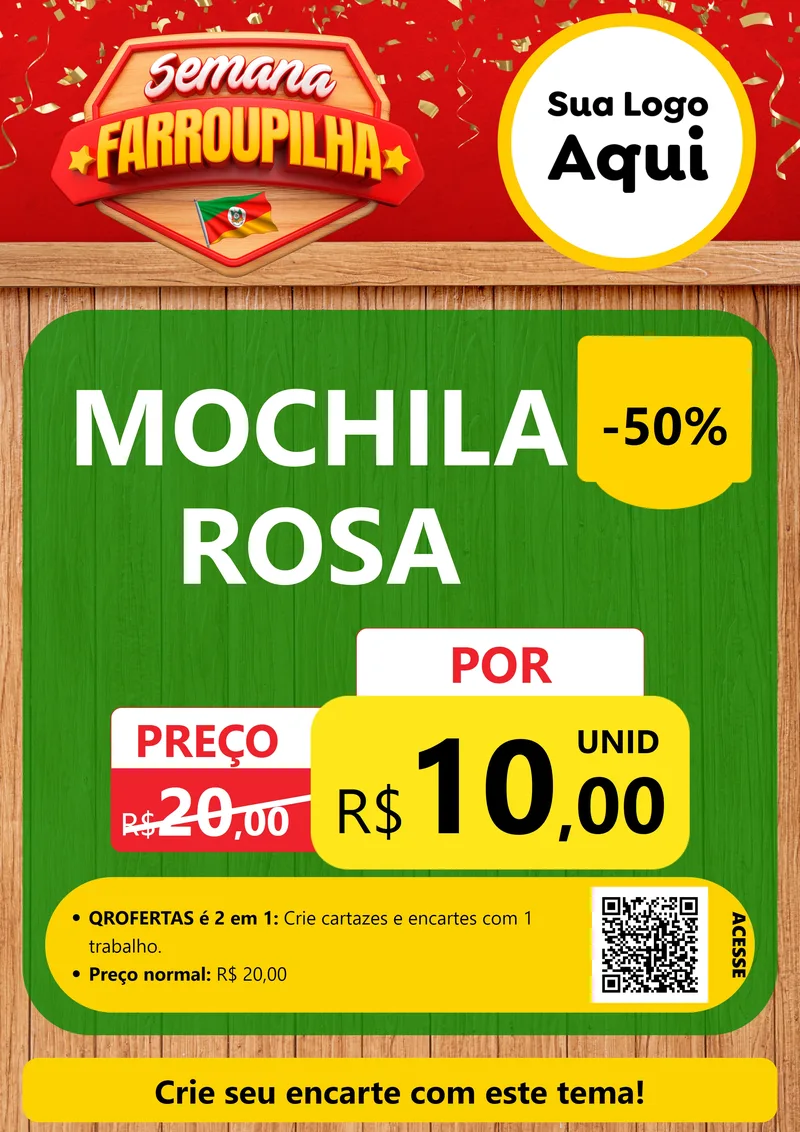 Modelo de Cartaz para Cartaz A4 Vertical com o tema Semana Farroupilha para Papelaria