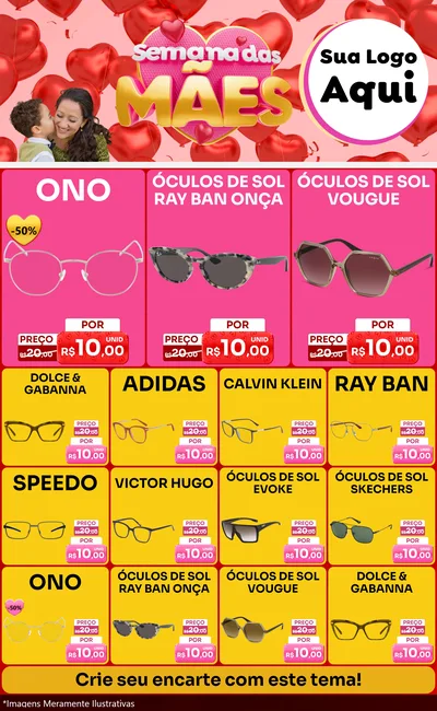 Modelo de Encarte para Encarte Grande com o tema Semana Das Mães para Óticas