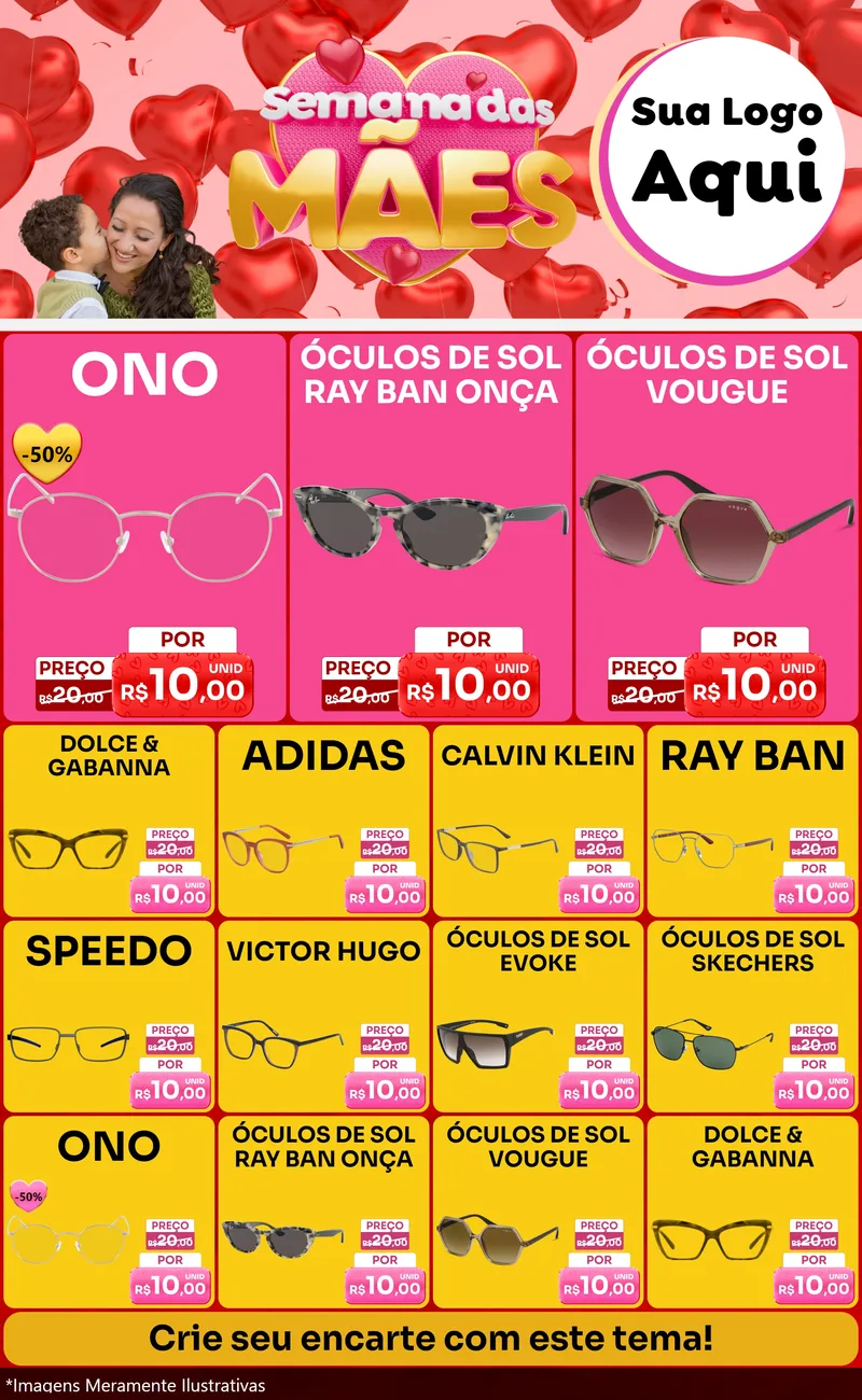 Modelo de Encarte para Encarte Grande com o tema Semana Das Mães para Óticas