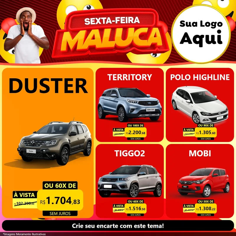 Modelo de Rede Social para Feed Facebook com o tema Sexta-feira Maluca para Concessionaria de Carros