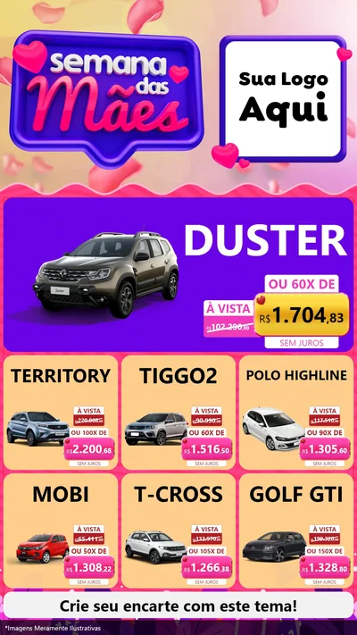 Modelo de Rede Social para Stories com o tema Semana das Mães para Concessionaria de Carros
