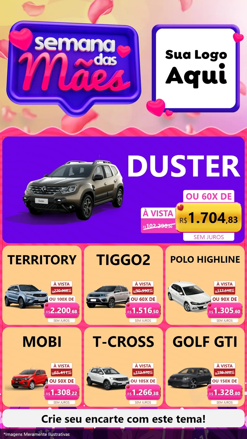 Modelo de Rede Social para Stories com o tema Semana das Mães para Concessionaria de Carros