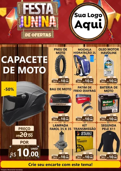 Modelo de Encarte para Encarte A4 Vertical com o tema Festa Junina de Ofertas para Moto peças