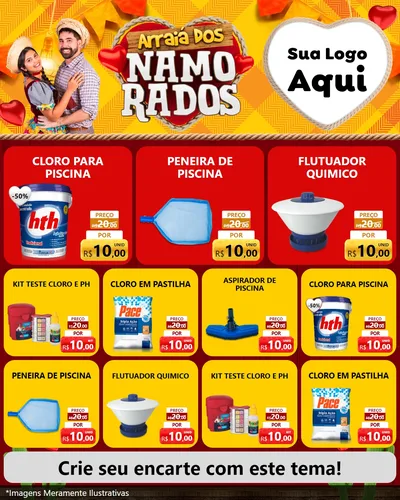 Modelo de Rede Social para Feed Instagram com o tema Arraiá dos Namorados para Produtos para Piscina