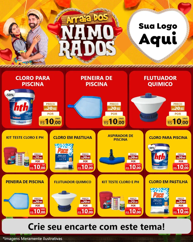 Modelo de Rede Social para Feed Instagram com o tema Arraiá dos Namorados para Produtos para Piscina