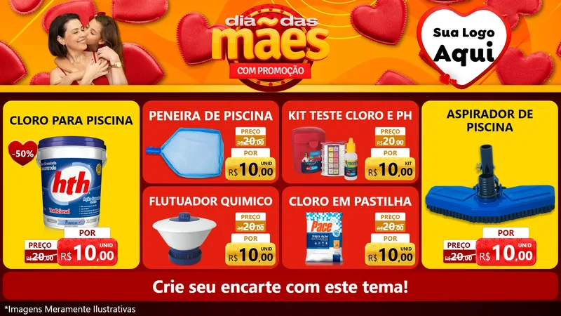 Modelo de TV para TV Horizontal com o tema Dia das Mães com Promoção para Produtos para Piscina