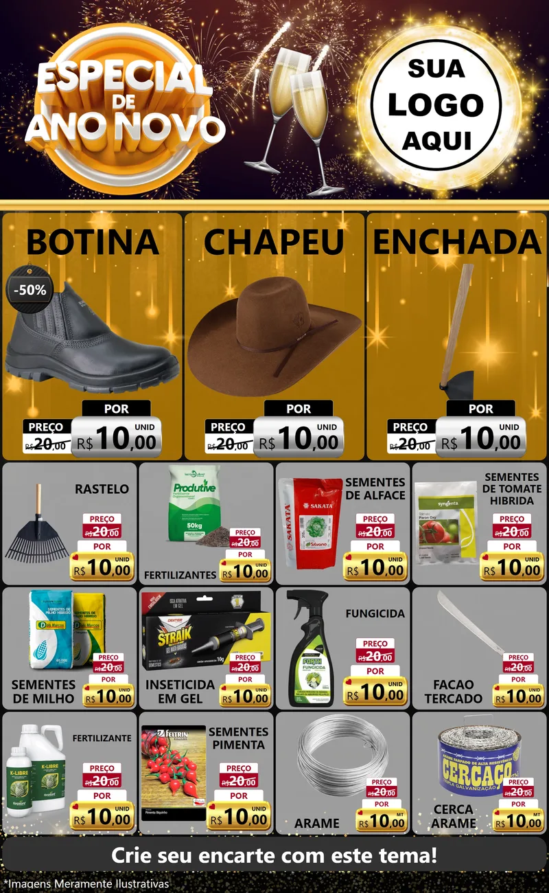 Modelo de Encarte para Encarte Grande com o tema Especial de Ano Novo para Agropecuária