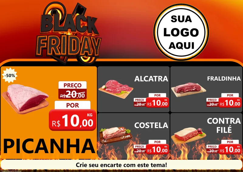 Modelo de Encarte para Encarte A4 Horizontal com o tema Black Friday para Açougue