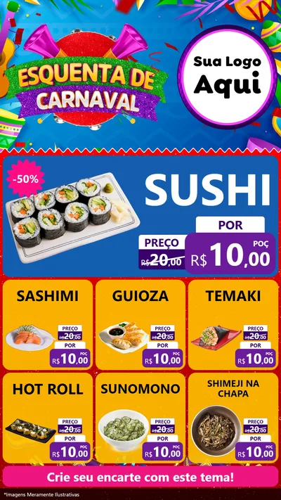 Modelo de Rede Social para Stories com o tema Esquenta de Carnaval para Comida japonesa