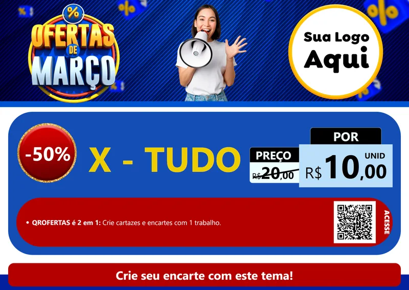 Modelo de Cartaz para Cartaz A4 Horizontal com o tema Ofertas de Março para Hamburgueria