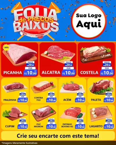 Modelo de Rede Social para Feed Instagram com o tema Folia de Preços Baixos para Açougue