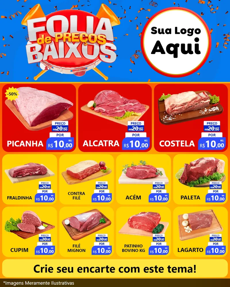 Modelo de Rede Social para Feed Instagram com o tema Folia de Preços Baixos para Açougue