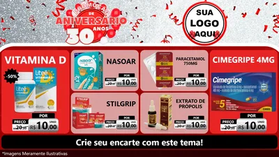 Modelo de TV para TV Horizontal com o tema Promoção de Aniversário - 30 Anos para Farmácia
