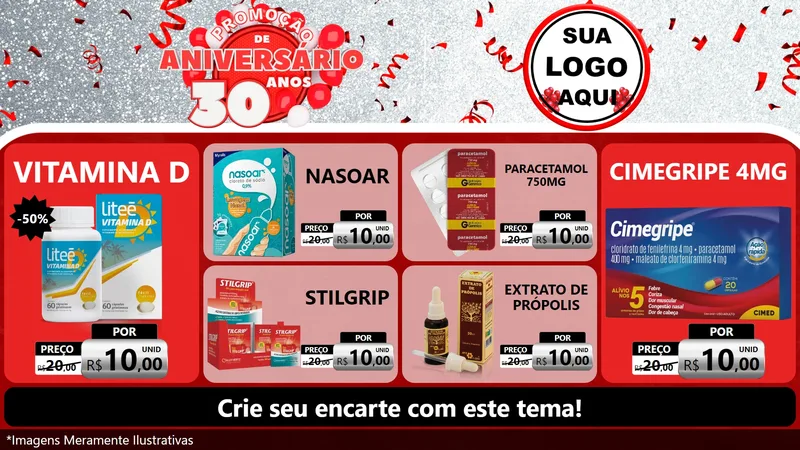 Modelo de TV para TV Horizontal com o tema Promoção de Aniversário - 30 Anos para Farmácia