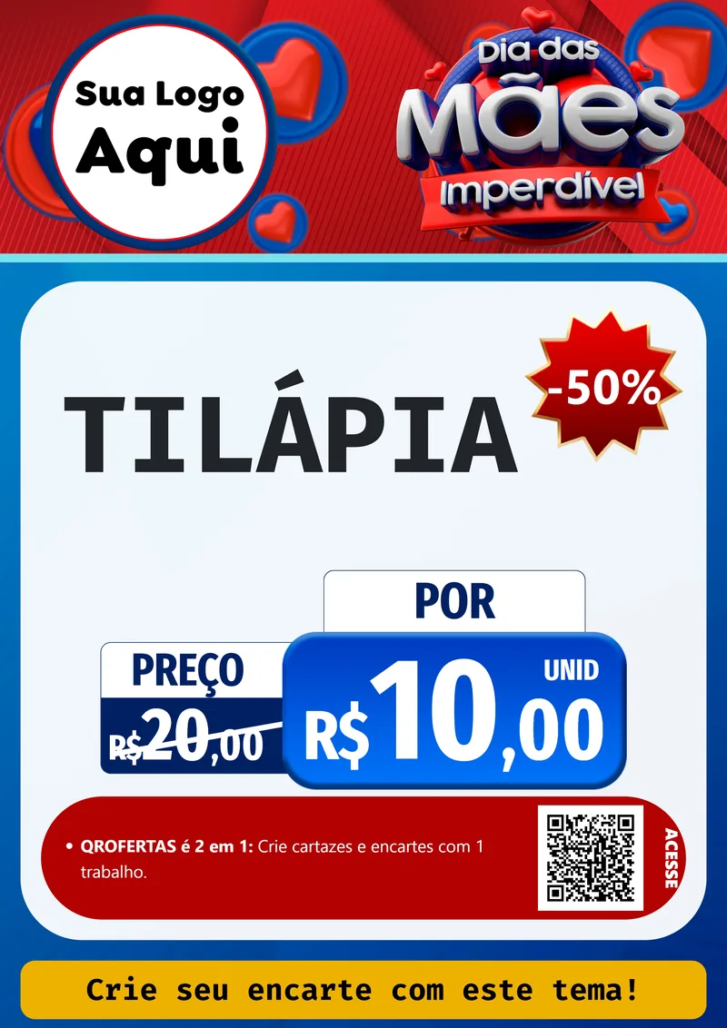 Modelo de Cartaz para Cartaz A4 Vertical com o tema Dia Das Mães Imperdível para Peixaria