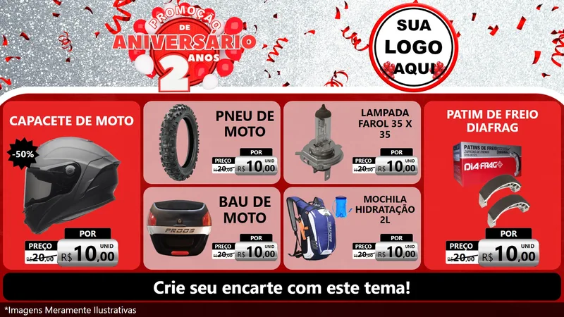 Modelo de TV para TV Horizontal com o tema Promoção de Aniversário - 2 Anos para Moto peças