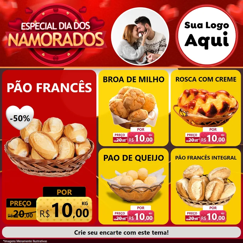 Modelo de Rede Social para Feed Facebook com o tema Especial Dia Dos Namorados para Padaria