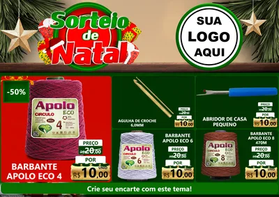 Modelo de Encarte para Encarte A4 Horizontal com o tema Sorteio de Natal para Armarinho e Aviamentos
