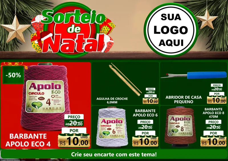 Modelo de Encarte para Encarte A4 Horizontal com o tema Sorteio de Natal para Armarinho e Aviamentos