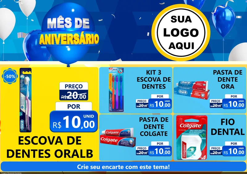 Modelo de Encarte para Encarte A4 Horizontal com o tema Mês de Aniversário para Higiene Pessoal