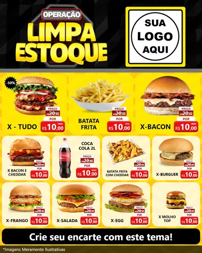 Modelo de Rede Social para Feed Instagram com o tema Operação Limpa Estoque para Hamburgueria
