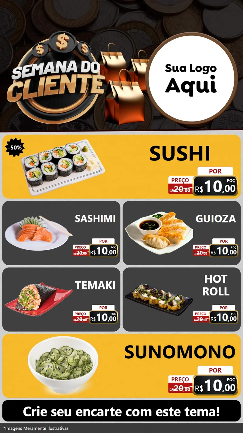 Modelo de TV para TV Vertical com o tema Semana do Cliente para Comida japonesa