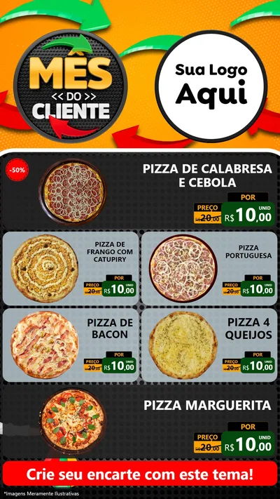 Modelo de TV para TV Vertical com o tema Mês do Cliente para Pizzaria