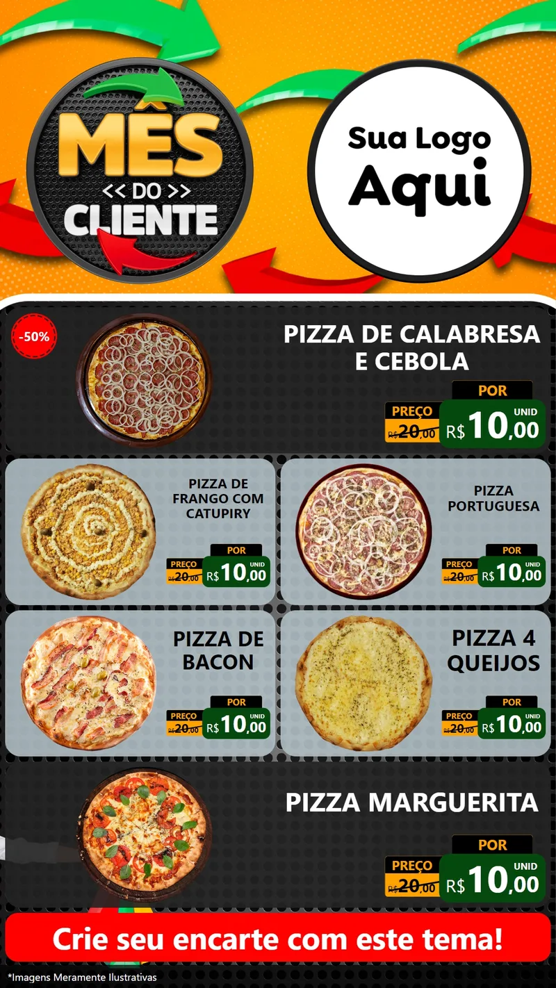 Modelo de TV para TV Vertical com o tema Mês do Cliente para Pizzaria