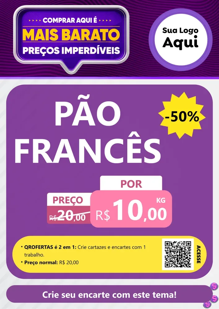 Modelo de Cartaz para Cartaz A4 Vertical com o tema Mais Barato para Padaria