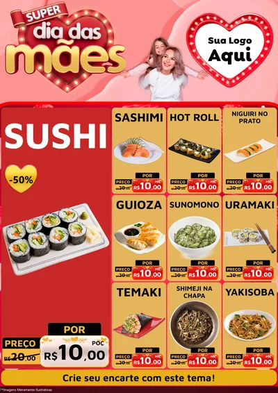 Modelo de Encarte para Encarte A4 Vertical com o tema Super Dia Das Mães para Comida japonesa