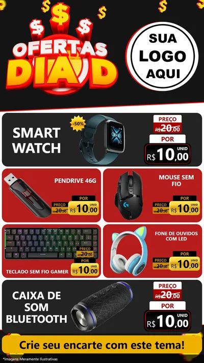 Modelo de TV para TV Vertical com o tema Ofertas Dia D para Informática