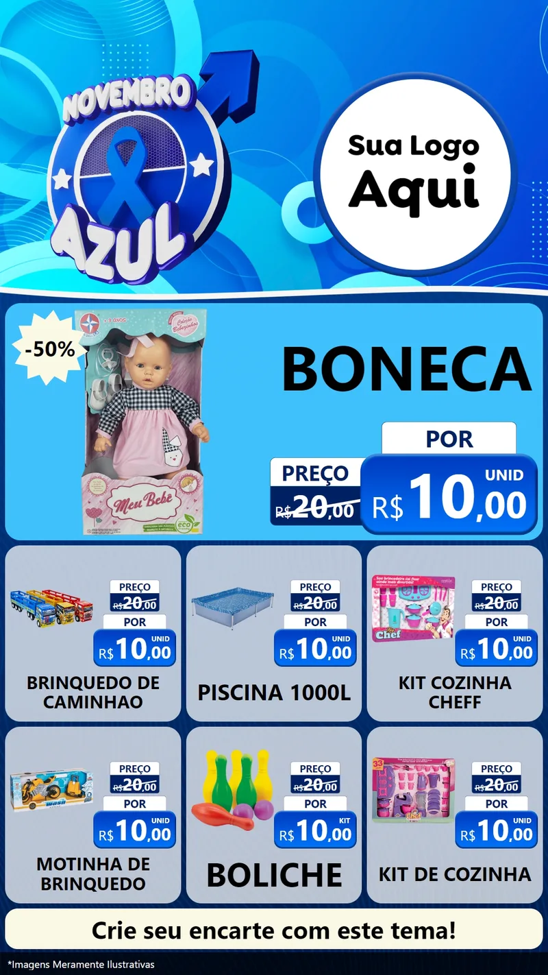 Modelo de Rede Social para Stories com o tema Novembro Azul para Brinquedos